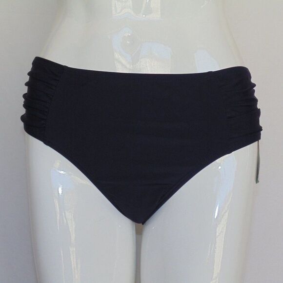 new BIKINI BOTTOM, L, Navy Blue, Lower rise, Shirred hips, Full Coverage, UPF 50 - Picture 11 of 11
